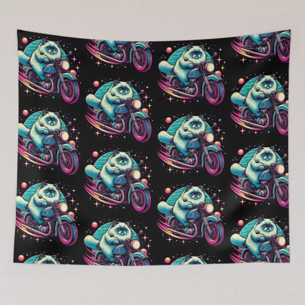 Item preview, "Cosmic Cat Rider – Neon Motorcycle Adventure in Space" designed and sold by Dogandesighn.