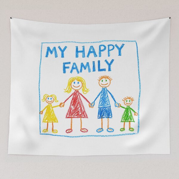 Item preview, My Happy Family – Cute Crayon Drawing of a Smiling Family designed and sold by Kavya Art.