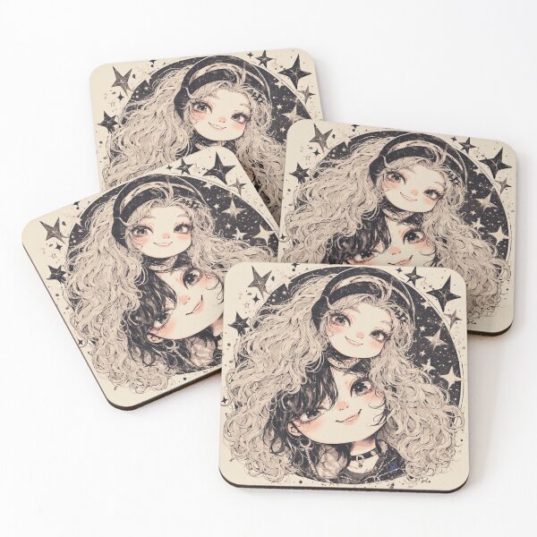 Item preview, Kawaii Curly Hair Girls – Soft Grunge & Starry Aesthetic Art by NegarTv Designs designed and sold by NegarTv Designs.