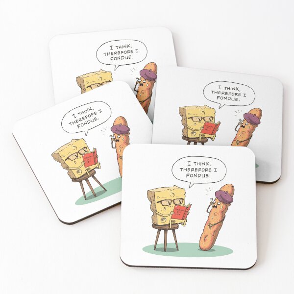 Item preview, I Think Therefore I Fondue – Funny Cheese and Baguette Pun Illustration designed and sold by PLUSHIWORLDtm.