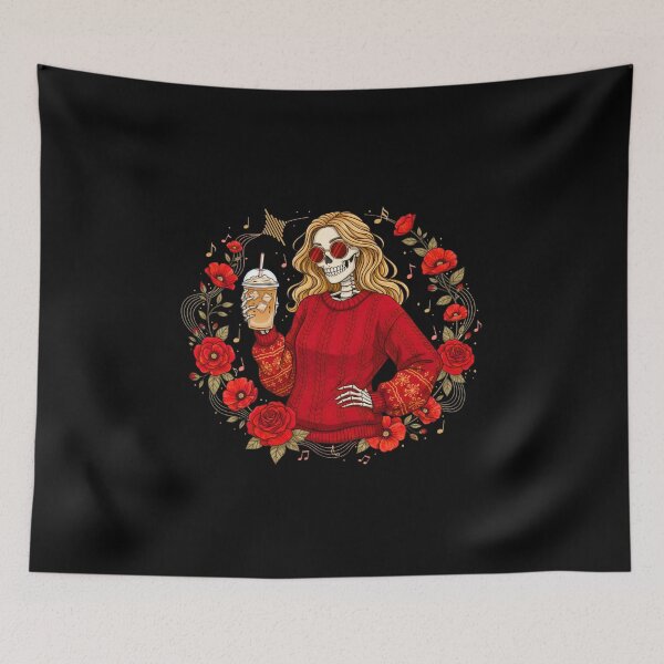 Item preview, Skeleton Woman with Iced Coffee | Stylish Red Winter Sweater Gothic Cute Lifestyle Design designed and sold by ColorSplash123.