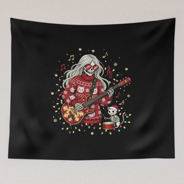 Item preview, Skeleton Girl & Cat Guitar Band | Cool Christmas Gothic Cute Music Design designed and sold by ColorSplash123.