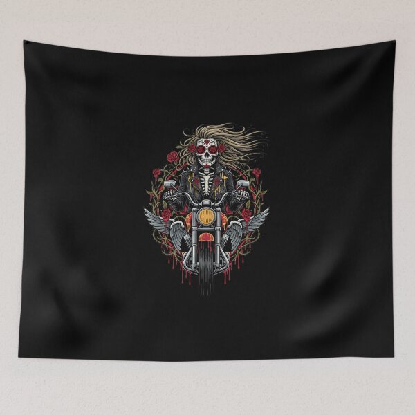 Item preview, Skeleton Biker Girl | Gothic Romantic Sugar Skull Motorcycle Art designed and sold by ColorSplash123.