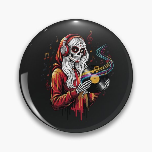 Item preview, Skeleton Music Girl | Gothic Pop Art Sugar Skull with Vinyl Record Design designed and sold by ColorSplash123.