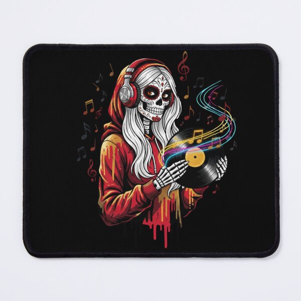 Item preview, Skeleton Music Girl | Gothic Pop Art Sugar Skull with Vinyl Record Design designed and sold by ColorSplash123.