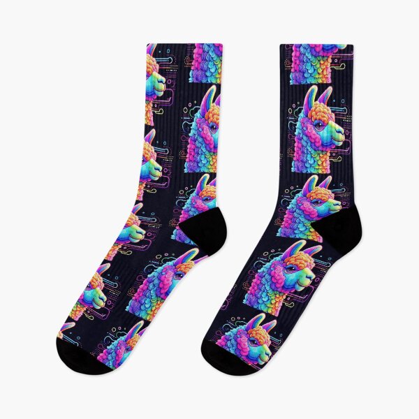 Item preview, "Neon Techno Llama – Psychedelic Futuristic Animal Art" designed and sold by Dogandesighn.
