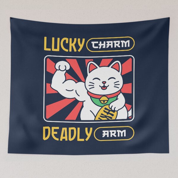 Item preview, Lucky Charm Deadly Arm - Flexing Cat Japanese Gym Fitness Parody designed and sold by Brogress Project.