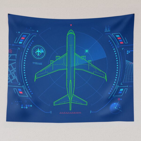 Item preview, air traffic control or  radar technology, graphic of airplane with futuristic aviation interface designed and sold by NiamLab.