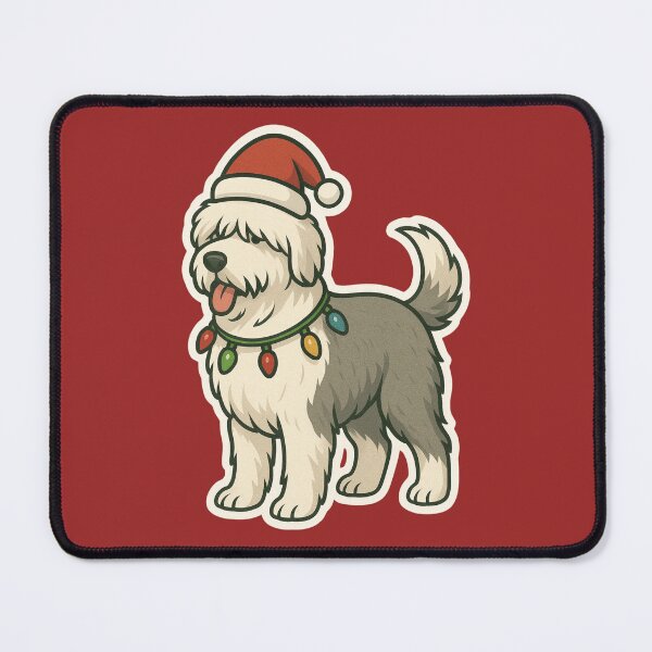 Item preview, Old English Sheepdog Christmas Lights – Shaggy Dog in Santa Hat designed and sold by GoodyPaws.