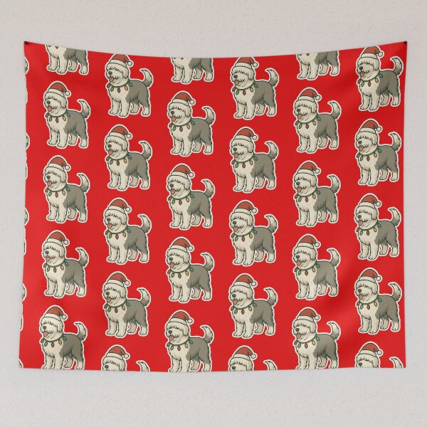 Item preview, Old English Sheepdog Christmas Lights – Shaggy Dog in Santa Hat designed and sold by GoodyPaws.