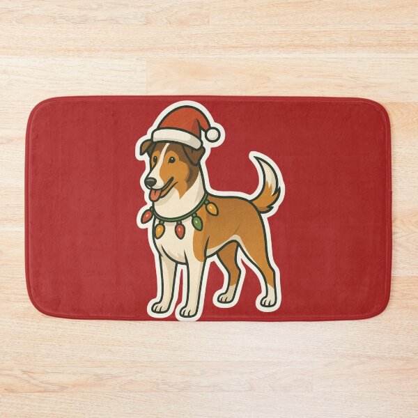 Item preview, Smooth Collie Christmas Lights – Sleek Herding Dog in Santa Hat designed and sold by GoodyPaws.