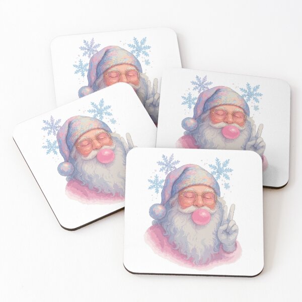 Item preview, Cool Cute Pastel Santa Claus Blowing Bubblegum | Retro Christmas Aesthetic Art, Vintage Holiday Vibes & Peace Sign Santa Design designed and sold by BrainBubbleArt.