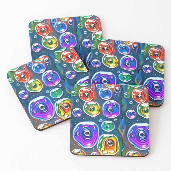 Item preview, abstract and simple drawing of many amoebas with many transparent colors floating in water, dark fantasy, graffiti, anime, conceptual art designed and sold by gulka8.