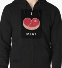 Meat in the form of heart. "I like meat" Zipped Hoodie