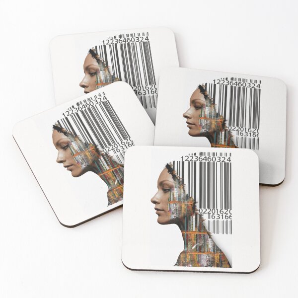 Item preview, Profile of a beautiful woman made of barcode on a white background. Mixed media painting, illustration, profile, women designed and sold by gulka8.