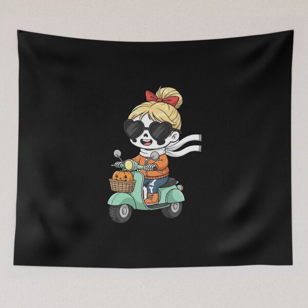 Item preview, Skeleton Girl Riding a Scooter | Cute Chibi Skeleton Adventure Art designed and sold by ColorSplash123.