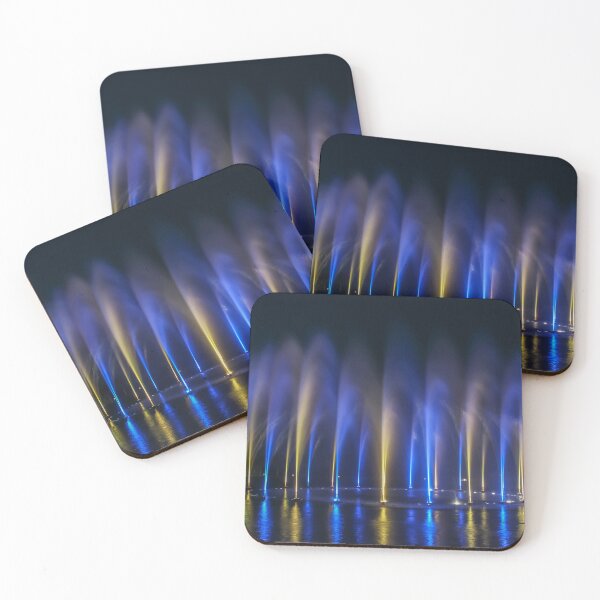 Item preview, Nighttime Fountain Show With Blue And Yellow Lights Reflections On Water designed and sold by Nmallia.