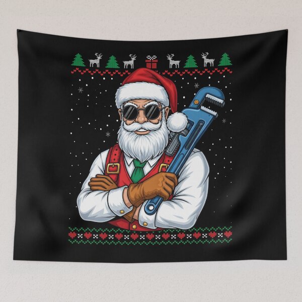 Item preview, Cool Plumber Santa Claus with Wrench Funny Ugly Christmas Sweater Design designed and sold by LittleNhutton.