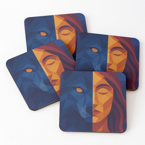Item preview, Duality of Existence | Wolf Woman | Unique Owlic Colorful Geometric Cubism Mystical Harmony of Light Art Design  designed and sold by Owlic.artwear.
