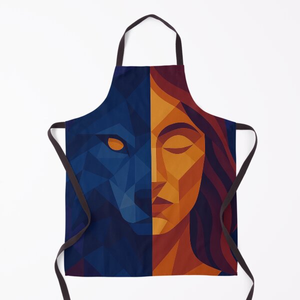 Artikelvorschau, Dualität der Existenz | Wolfsfrau | Einzigartiges eulenhaftes, farbenfrohes geometrisches Kubismus-Kunstdesign der mystischen Lichtharmonie entworfen und verkauft von Owlic.artwear.