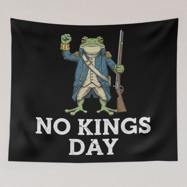 Item preview, Revolutionary War Frog Soldier "No Kings Day" Funny Historical Art designed and sold by LittleNhutton.