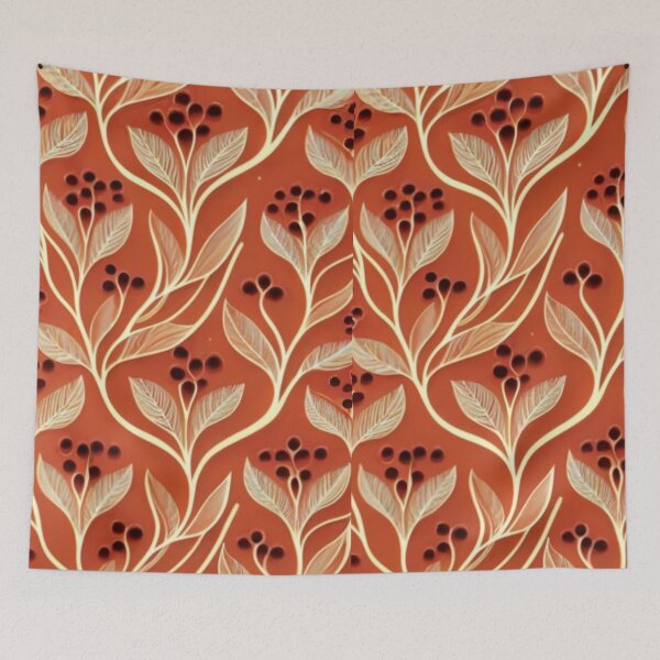 Item preview, orange background, delicate floral pattern, vintage atmosphere, retro picture, beautiful fabric, designed and sold by gulka8.
