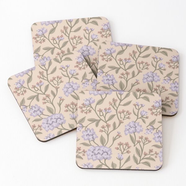 Item preview, romantic, decadent, fine floral pattern in super soft colors, intricate and extremely detailed, line drawing, lots of small lilac flowers, pale color palette and background, monochrome designed and sold by gulka8.
