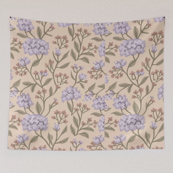 Item preview, romantic, decadent, fine floral pattern in super soft colors, intricate and extremely detailed, line drawing, lots of small lilac flowers, pale color palette and background, monochrome designed and sold by gulka8.