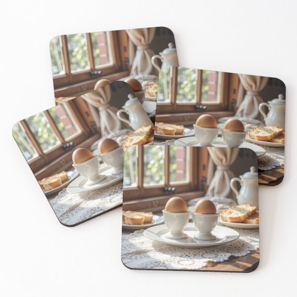 Item preview, Two Brown Boiled Eggs In White Egg Cups designed and sold by Maria Dryfhout.