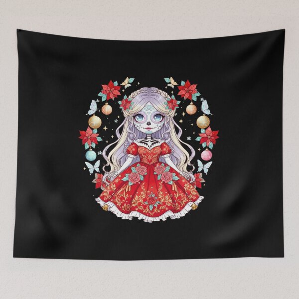 Item preview, Skeleton Girl – Christmas Romance Spirit | Cute Chibi Sugar Skull Holiday Design designed and sold by ColorSplash123.