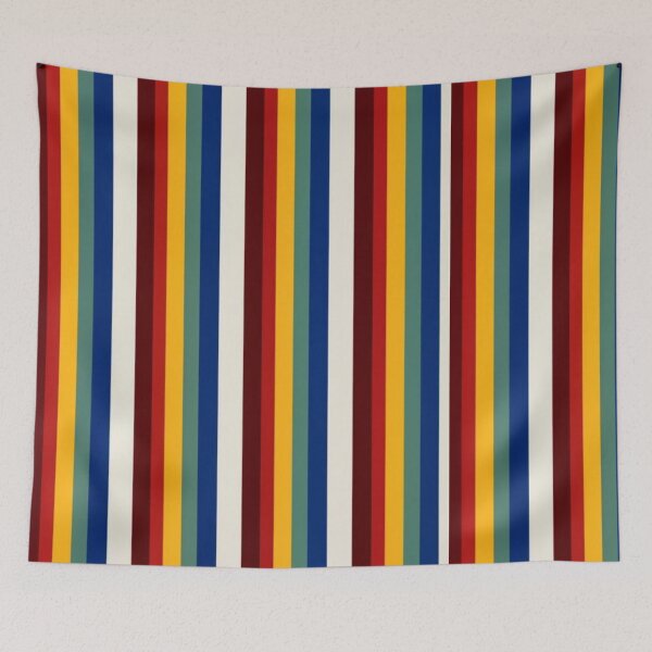 Item preview, thin retro stripe pattern in vivid and expressive colors from the 1960s, horizontal lines, clean and neat, consistent image, white, black, yellow, blue color palette designed and sold by gulka8.