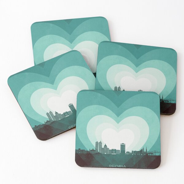 Item preview, Peoria Illinois Skyline Hearts Teal designed and sold by ArtPrints.