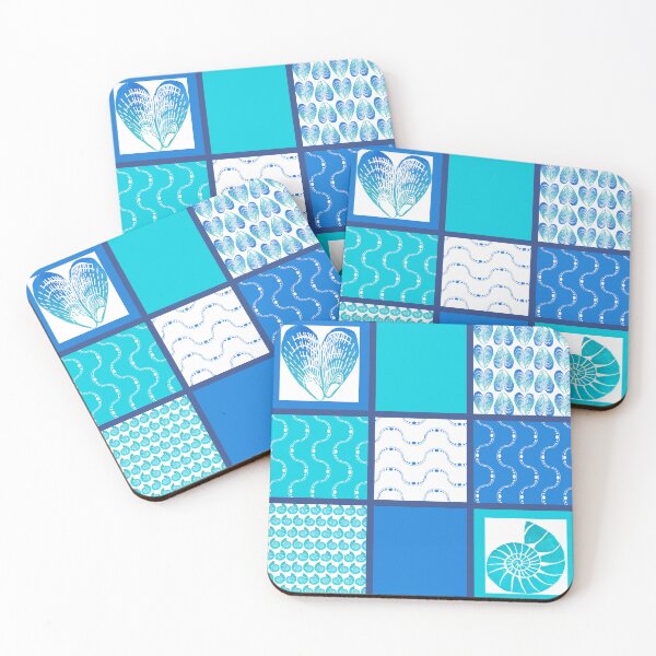 Item preview, Bold and bright coastal patchwork turquoise and cobalt blue designed and sold by LisaLeQuelenec.