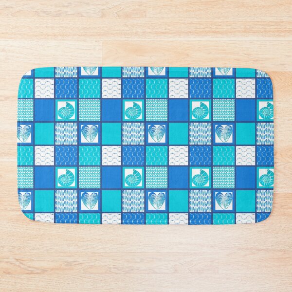 Item preview, Bold and bright coastal patchwork turquoise and cobalt blue designed and sold by LisaLeQuelenec.