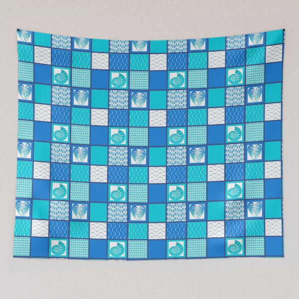 Item preview, Bold and bright coastal patchwork turquoise and cobalt blue designed and sold by LisaLeQuelenec.
