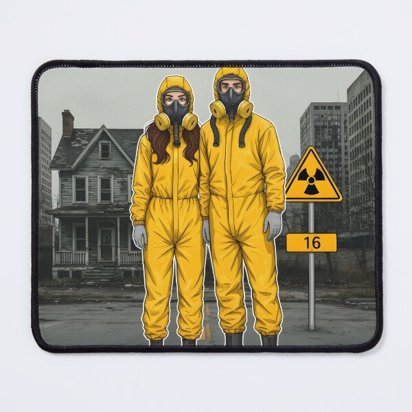 Item preview, Radiation Suit Couple in Abandoned City Post-Apocalyptic Art designed and sold by simaso.