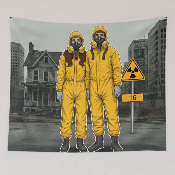 Item preview, Radiation Suit Couple in Abandoned City  Post-Apocalyptic  Art designed and sold by simaso.