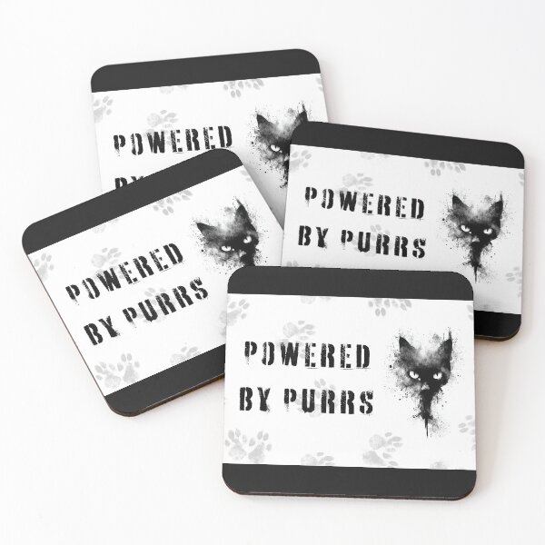 Item preview, Powered by purrs, black and white artwork with a cat motif designed and sold by silent-violin.