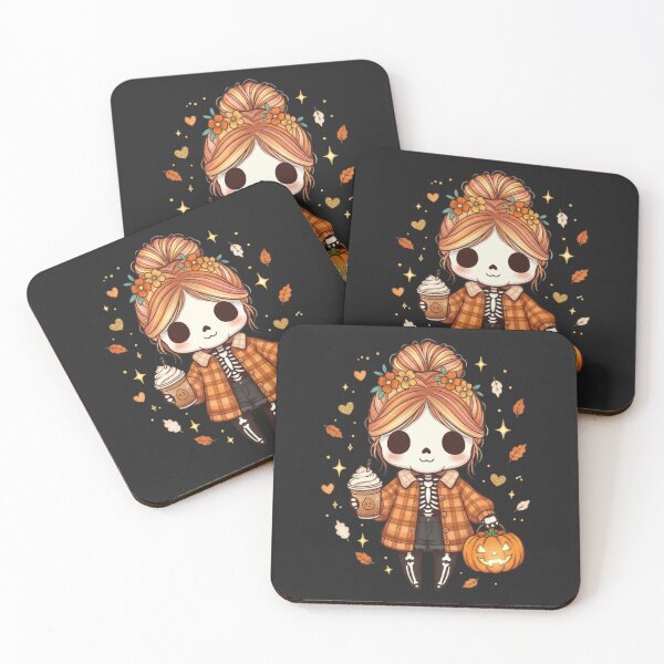 Item preview, Cozy Fall Skeleton Girl | Cute Kawaii Chibi Autumn Skeleton Design designed and sold by ColorSplash123.