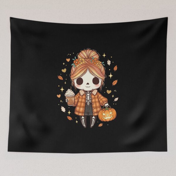 Item preview, Cozy Fall Skeleton Girl | Cute Kawaii Chibi Autumn Skeleton Design designed and sold by ColorSplash123.