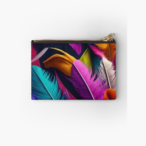 Item preview, plain black background, ultra realistic, highly detailed, cinematic, vivid, photo, 3D rendering, rainbow feathers designed and sold by gulka8.