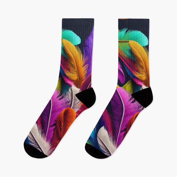 Item preview, plain black background, ultra realistic, highly detailed, cinematic, vivid, photo, 3D rendering, rainbow feathers designed and sold by gulka8.