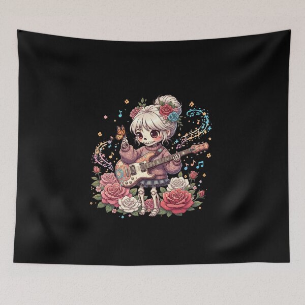 Item preview, Skeleton Girl Guitar Melody | Cute Kawaii Chibi Skeleton Music Art designed and sold by ColorSplash123.