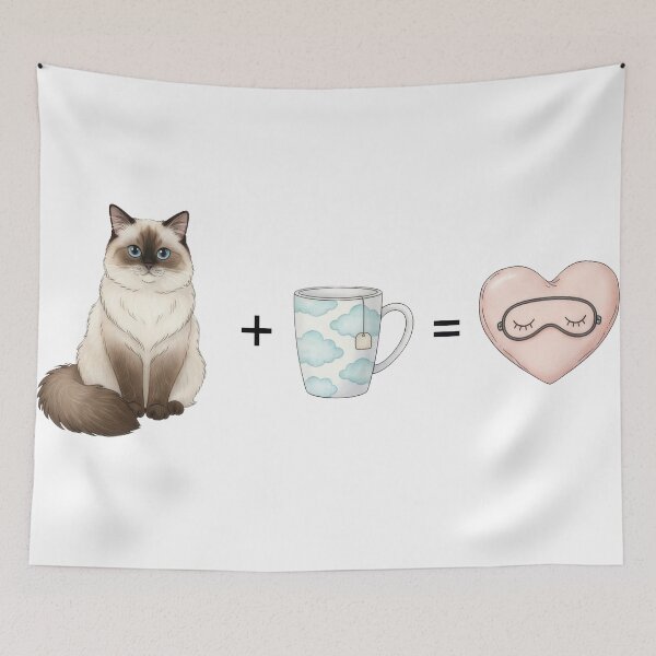Item preview, Sleepy Ragdoll Cat Pink Heart and Coffee Cozy Nap designed and sold by zoughlal.