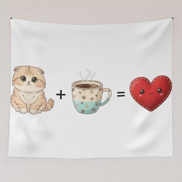 Item preview, Adorable Scottish Fold Kitten with Mug and Plushie Heart designed and sold by zoughlal.