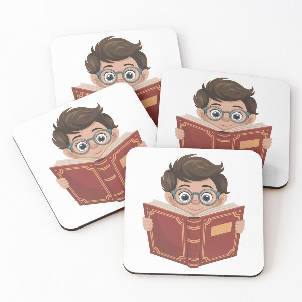 Item preview, Cute Cartoon Boy Reading Book: Smart Kid with Glasses Illustration designed and sold by RudArtAI.