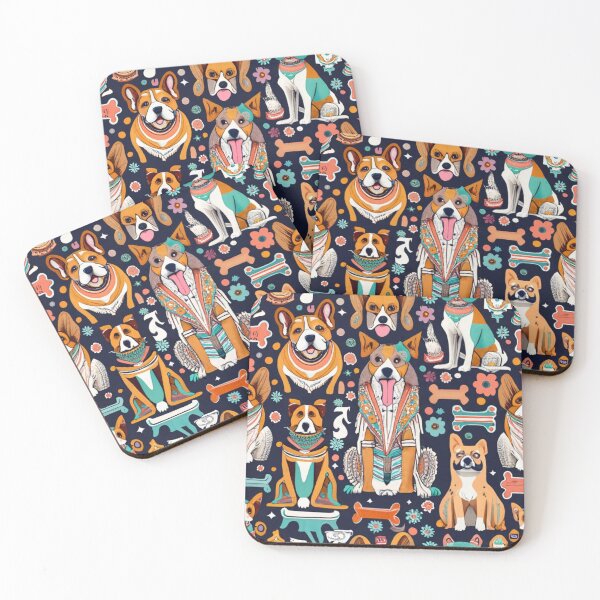 Item preview, typography, film, painting, seamless boho pattern with images of dogs in all shapes and sizes, film, painting, product, typography illustration, designed and sold by gulka8.