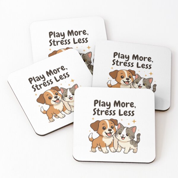 Item preview, Play More Stress Less Cute Cat and Dog Positive Lifestyle Shirt designed and sold by EcoArtTees.