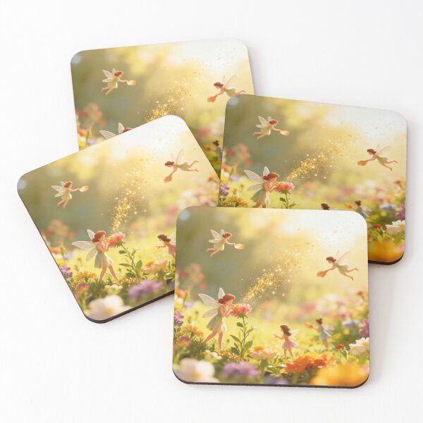 Artikelvorschau, Glitzerfee mit Blumen ✅ Verspielte Illustration einer fliegenden Fee ✅ Verträumte Regenbogenfee-Szene entworfen und verkauft von Mervee11.