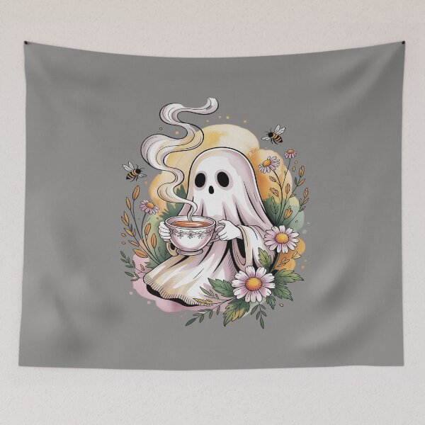 Item preview, Tea Break: Whimsical Tea Time Ghost Shirt Cozy Watercolor Tattoo Tee Cottagecore Ghost Drinking Tea Whimsical Comfort Unisex Tee, Sweatshirt and hoodie designed and sold by Grang Art Artistic Designs.